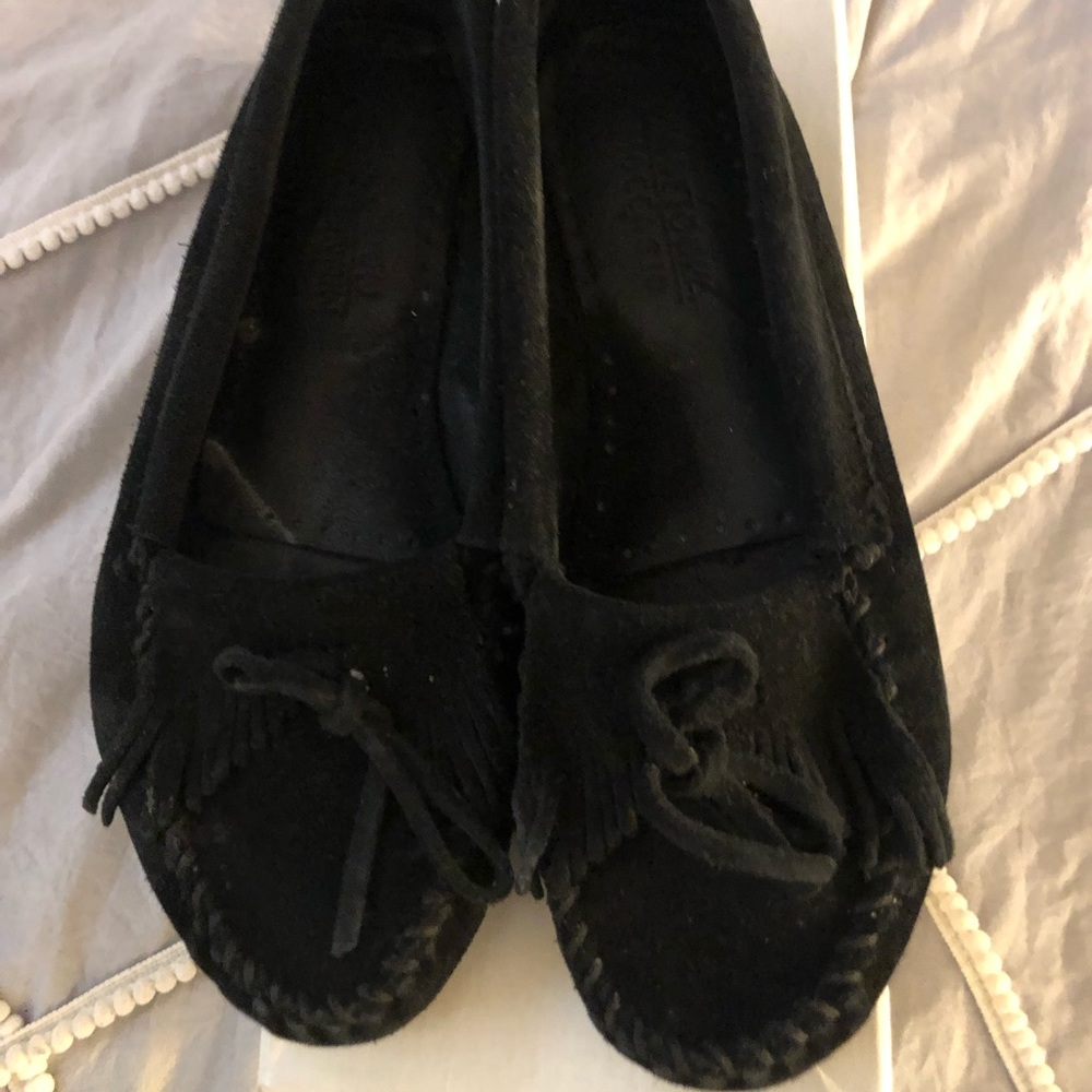 Minnetonka black suede moccasins